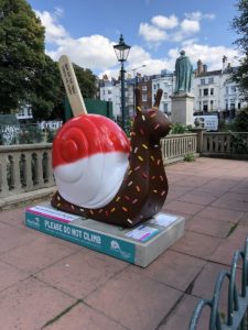 The FABtastic snail who looks like a delicious ice-cream, outside Brighton Museum & Art Gallery