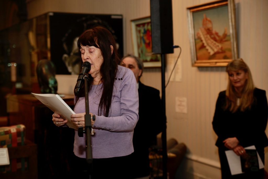 Elaine speaking at the gallery opening