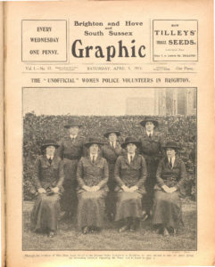 Mary Hare and her team of police volunteers on front page of the Brighton and Hove and South Sussex Graphic, , 3 April 1915
