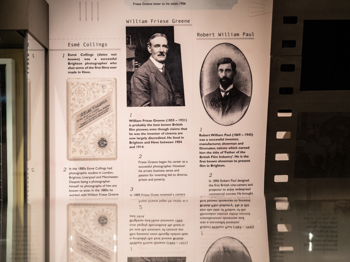 Display panel with biographies of local film pioneers.