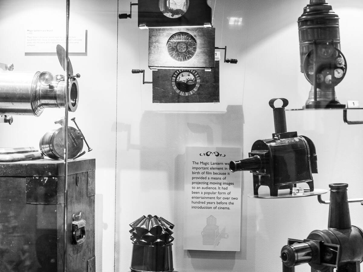 Early cameras on display.