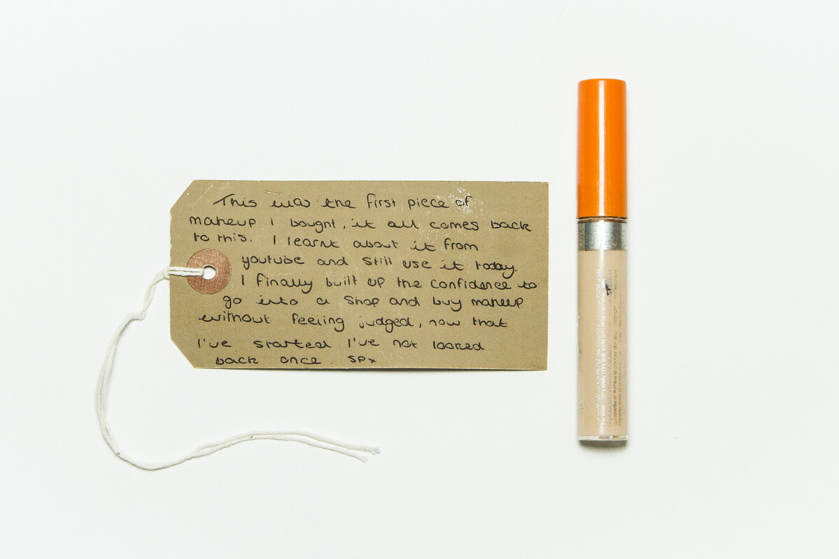 Photograph of lipstick along with handwritten label telling story.