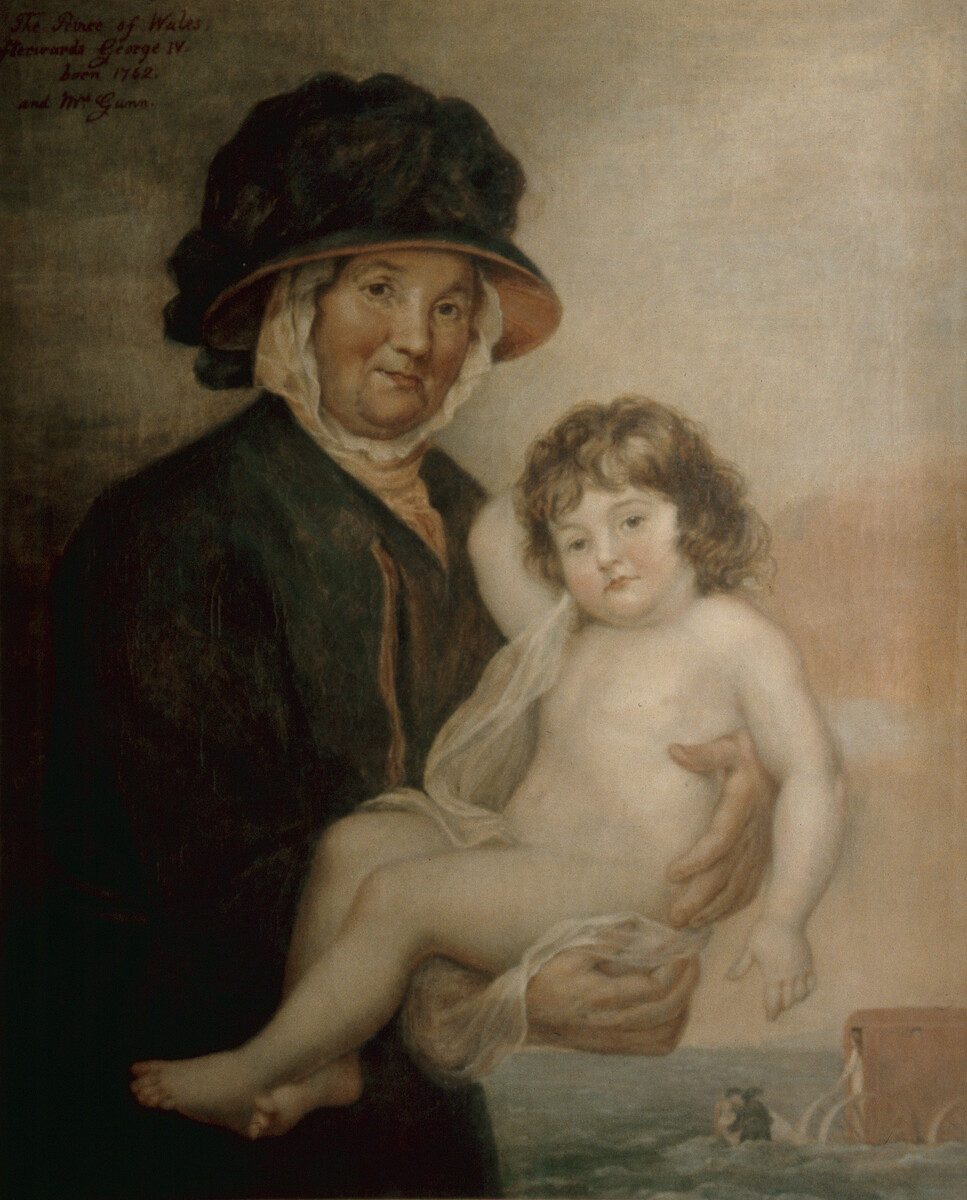 Portrait of Martha Gunn holding a baby George IV
