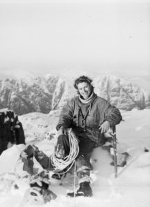 Gwen Moffat, above Glen Coe, February 1957, Johnnie Lees Collection, Mountain Heritage Trust