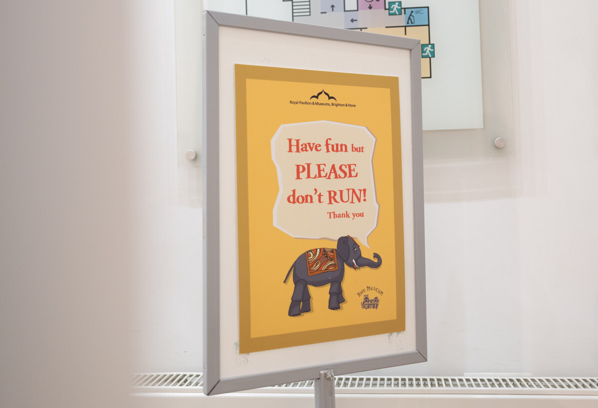 Image of a poster at Hove saying "Have fun but please don't run."