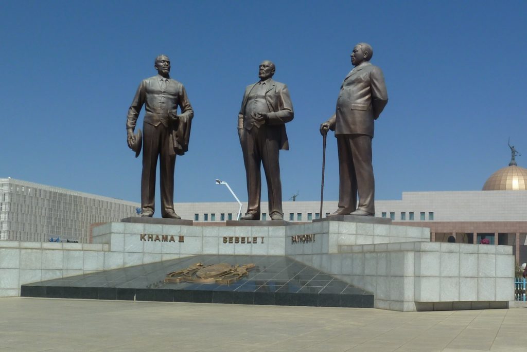 Three diKgosi Monument, Gaborone, Botswana. From left: Khama III, Sebele I, Bathoen I