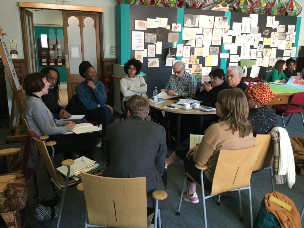 Members of the Botswana Team attending a meeting at Brighton Museum. Clockwise from left: Helen Mears, Tshepo Skwambane, Scobie Lekhutile, Caroline Bressey, Neil Parsons, Suchi Chatterjee, Bert Williams, Winani Thebele, Kathleen Lawther, James Baker