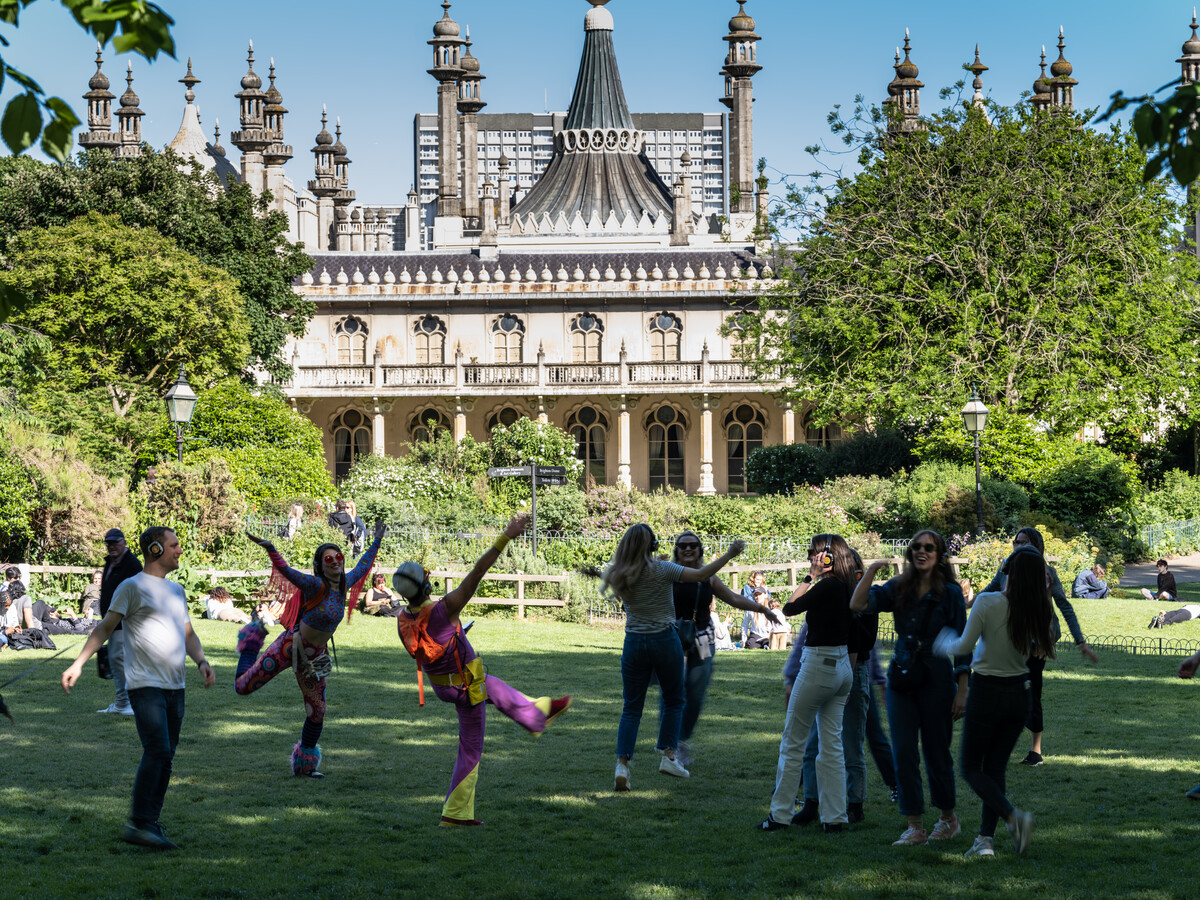 People dancing outside the Royal Pavilion