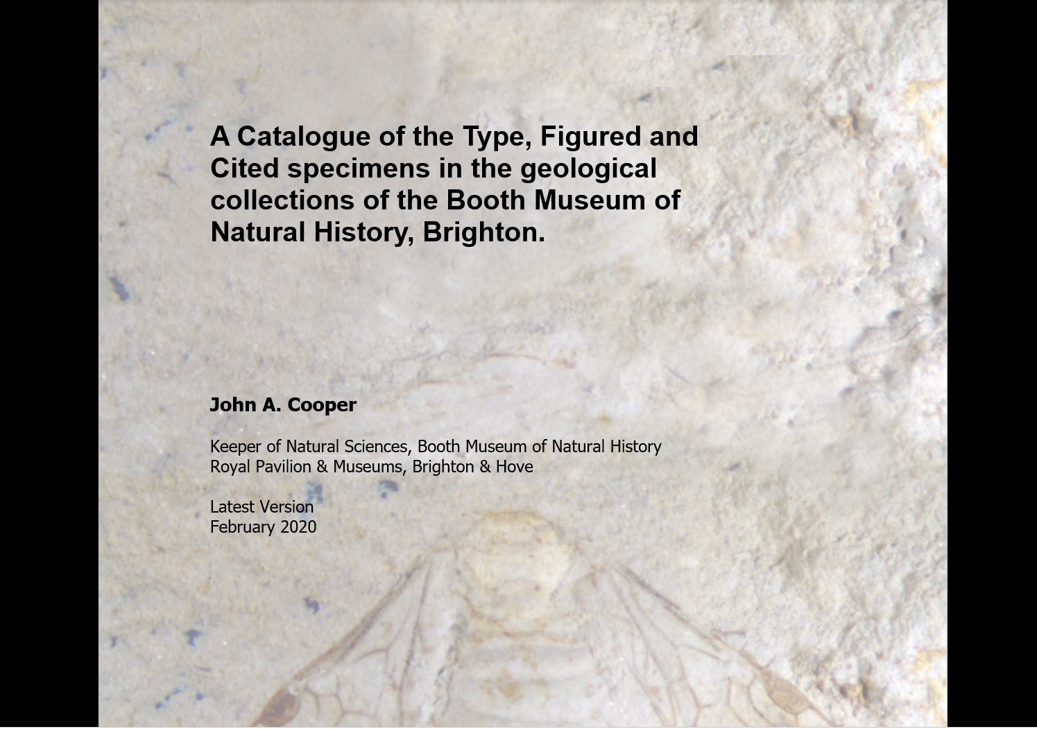 A Catalogue of the Type, Figured and Cited specimens in the geological collections of the Booth Museum of Natural History, Brighton.