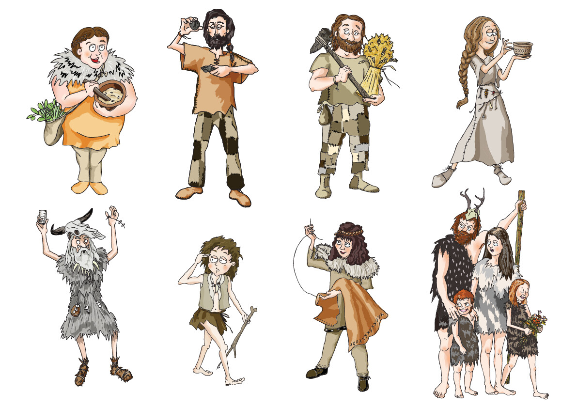 Illustrations of archaeological characters.