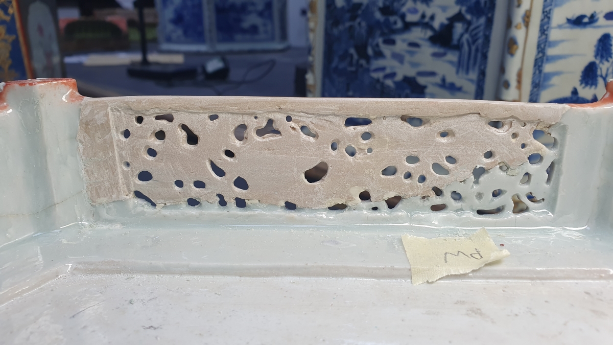 Polyester resin balustrade cast from the early 2000’s restoration, before refinement