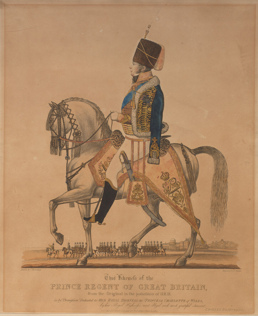 Print showing the Prince Regent mounted on a horse