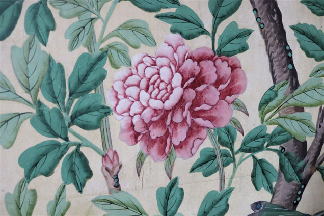 A peony on the Chinese wallpaper in Queen Victoria’s Bedroom in the Royal Pavilion, c.1800