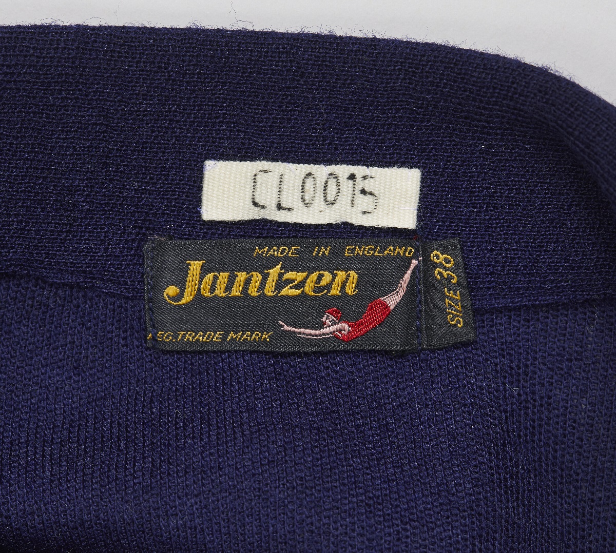 Detail of label from Lee Miller’s jumpsuit, Jantzen, c1940s Lee Miller Archives, East Sussex, England Photography by Tessa Hallmann