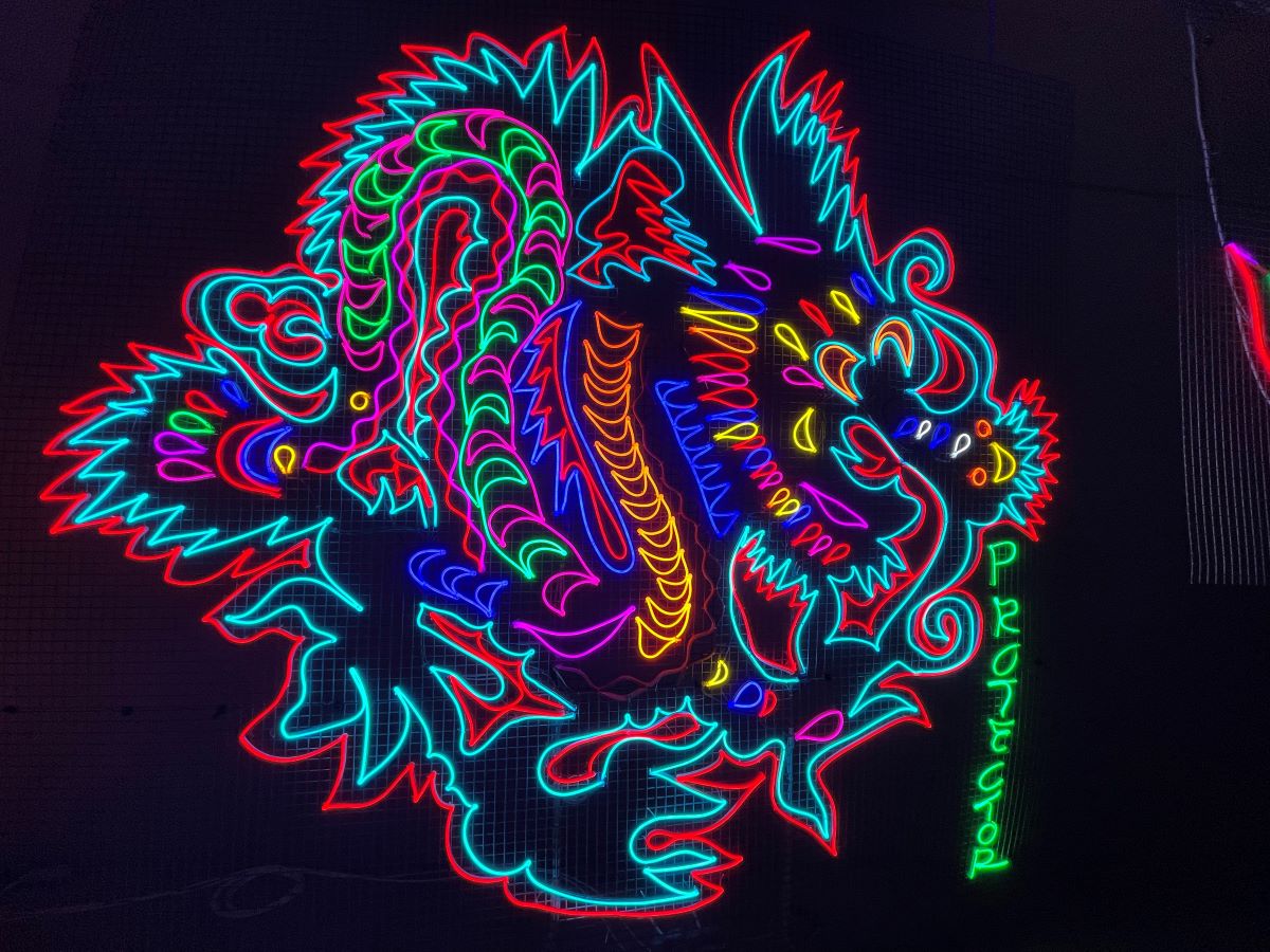 Neon lights dragon installation