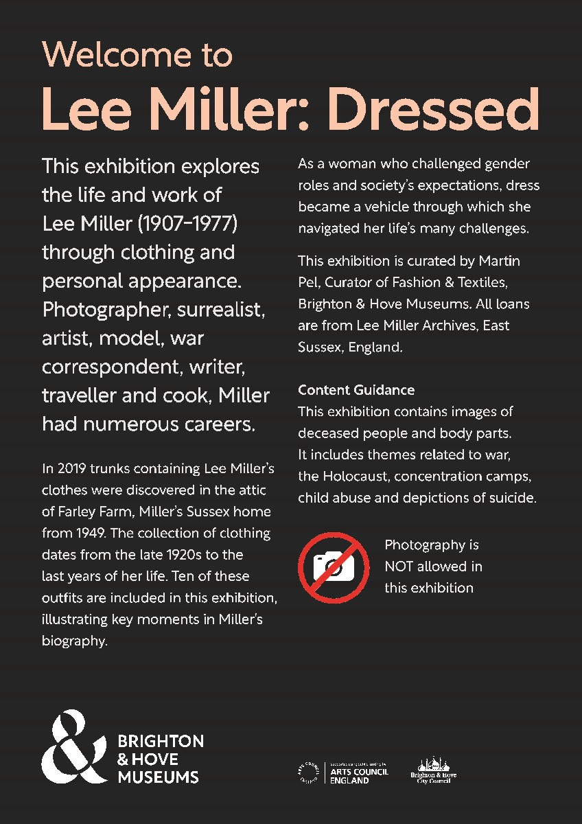 Exhibition text panel: Welcome to Lee Miller: Dressed