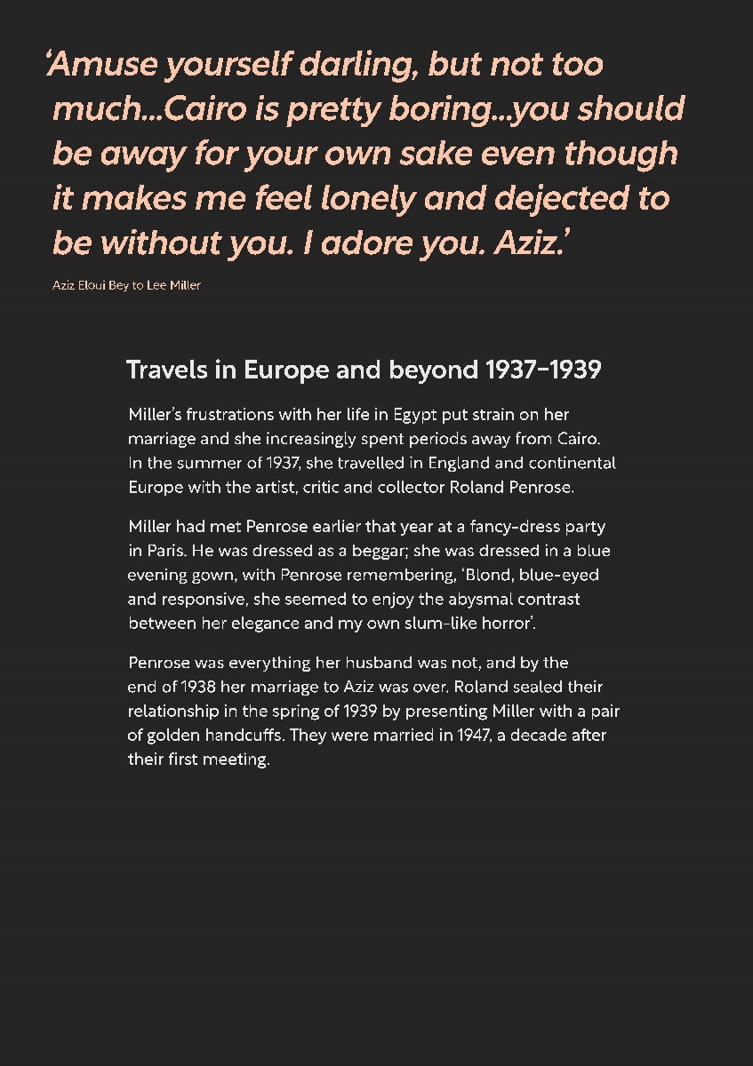 Exhibition text panel: Travels in Europe and beyond 1937 - 1939