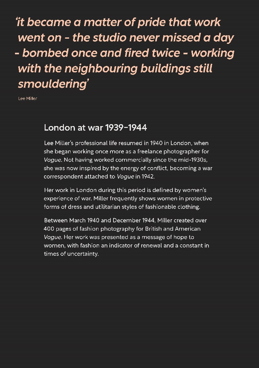 Exhibition text panel: London at war 1939 - 1944