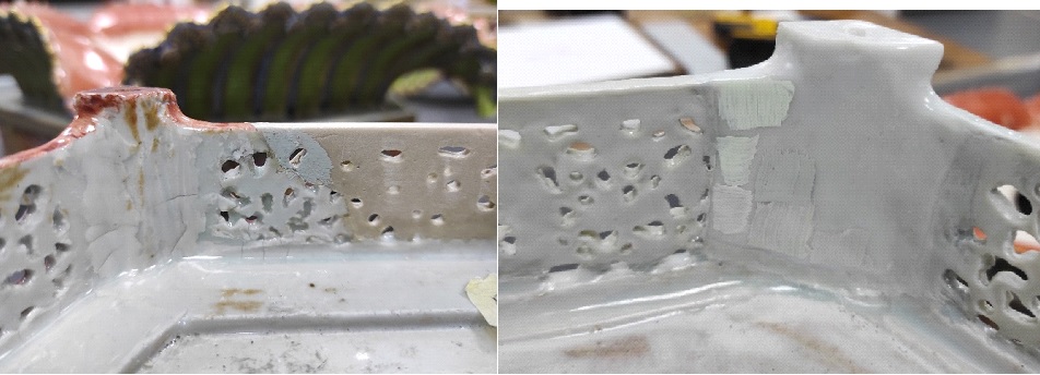 Testing of paint colour on polyester resin reconstruction & Testing of translucent glaze colour on Hxtal epoxy resin reconstruction