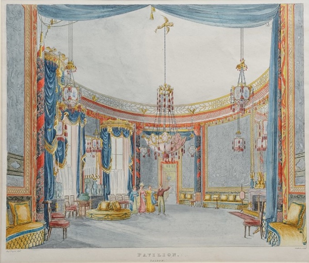 The Saloon in c.1815, decorated with Chinese export wallpaper
