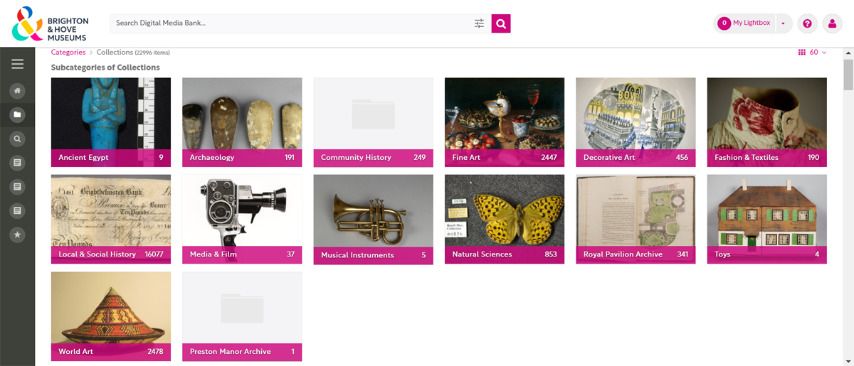 Screenshot of the media bank webpage showing the categories of collection images
