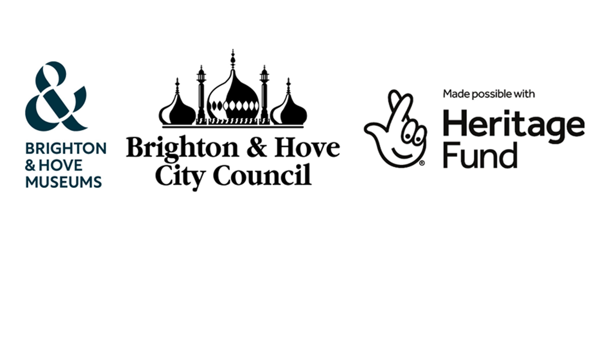 Brighton & Hove Museums logo, Brighton & Hove City Council logo and Heritage Fund logo