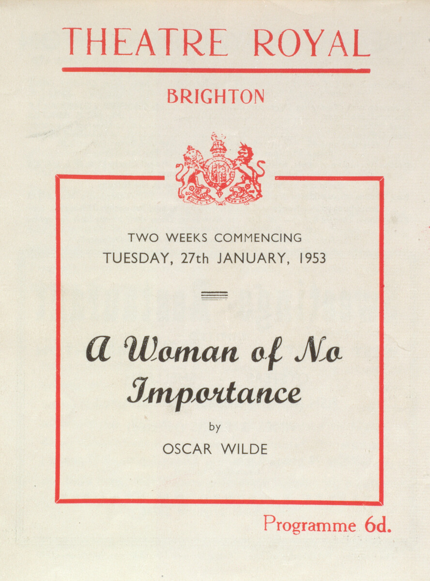 Theatre Royal programme, A Woman of No Importance by Oscar Wilde, 27th January 1953