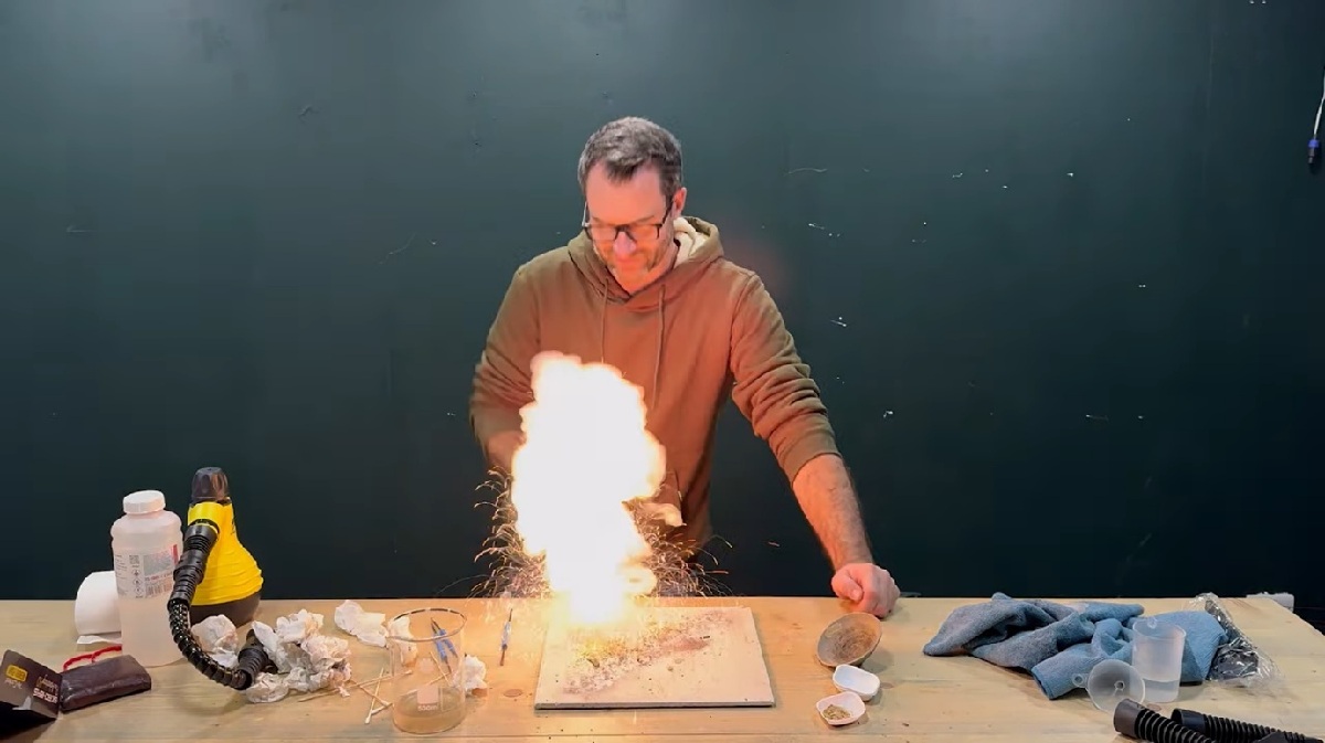 Testing the powder to see if it's flammable