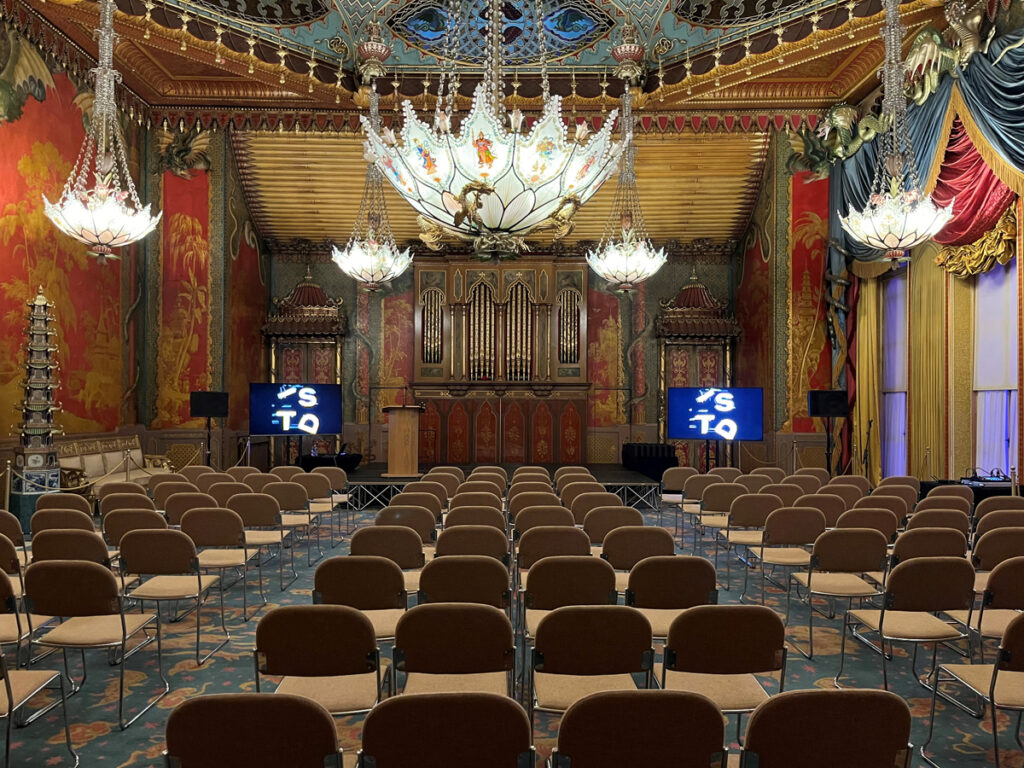 Music Rooms with Stage and Screens set for a conference