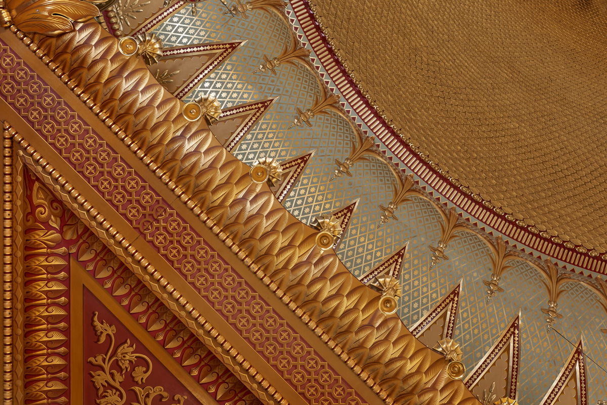 Gold silver and red detail of the Music Room in the Royal Pavilion