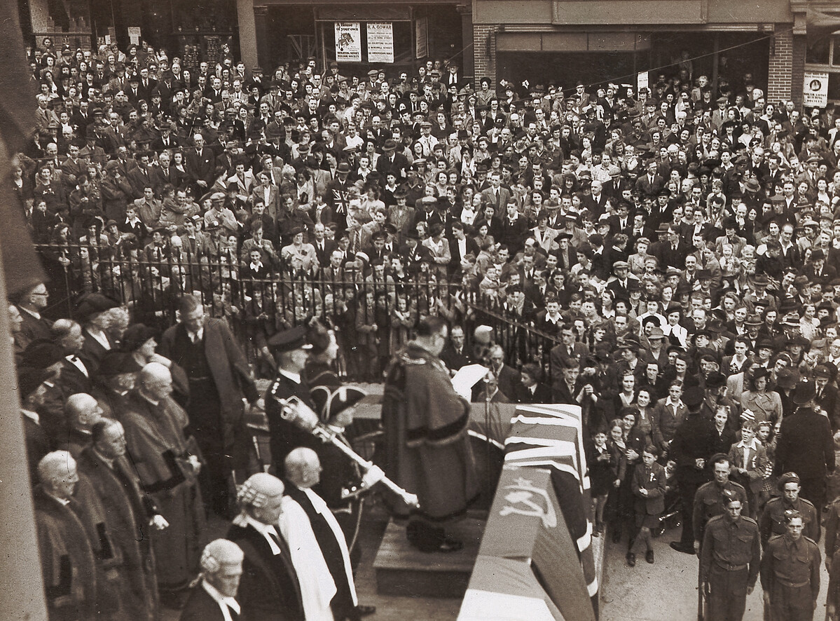 Crowds at the V.E Day Proclamation, Brighton