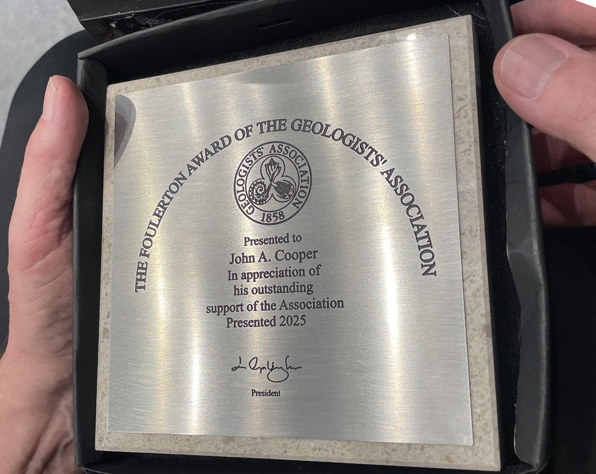 John A. Cooper's award from the Geologists’ Association