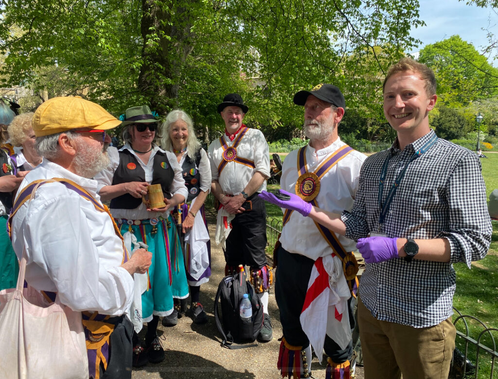 Brighton Morris Men and Cuckoo's Nest dancing in Royal Pavilion Gardens earlier as pert of their May Day festivities.