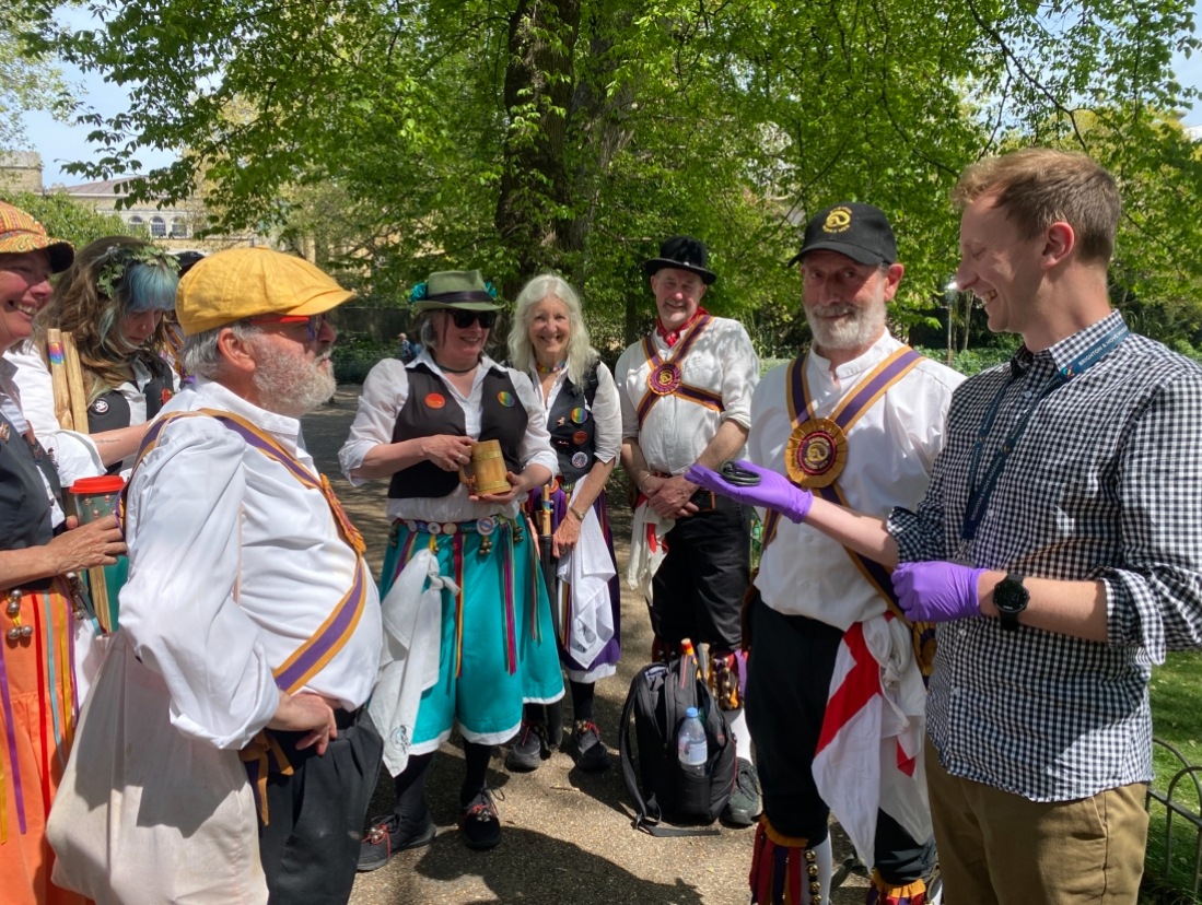 Brighton Morris Men and Cuckoo's Nest dancing in Royal Pavilion Gardens earlier as pert of their May Day festivities.