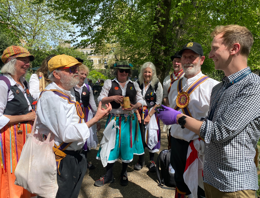 Brighton Morris Men and Cuckoo's Nest dancing in Royal Pavilion Gardens earlier as pert of their May Day festivities.