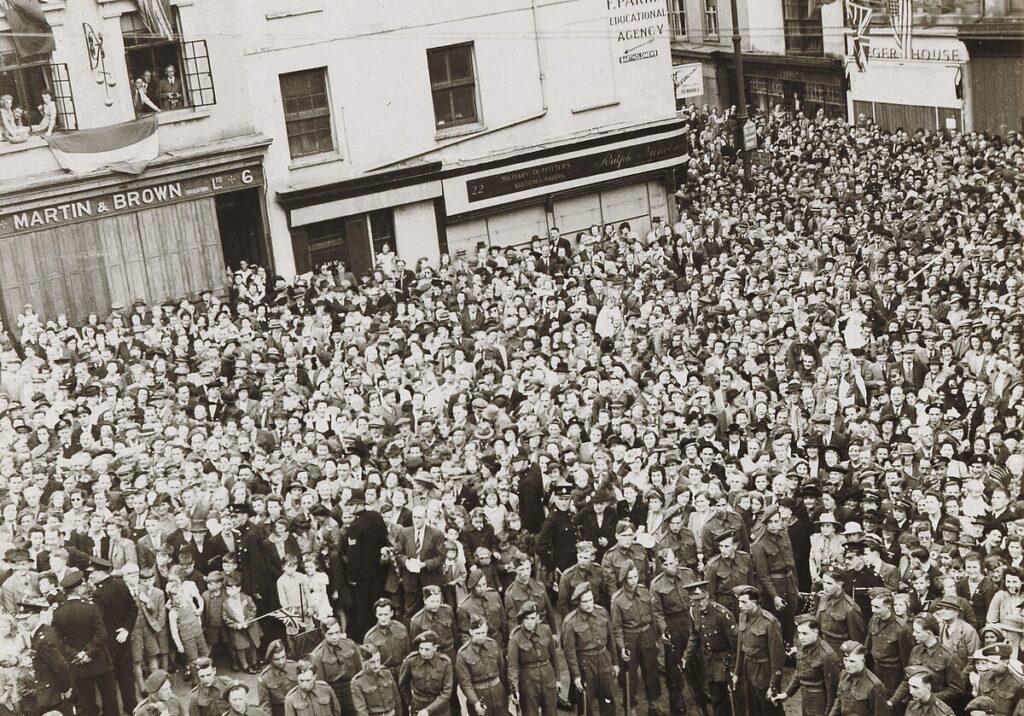 Crowds at the V.E Day Proclamation, Brighton