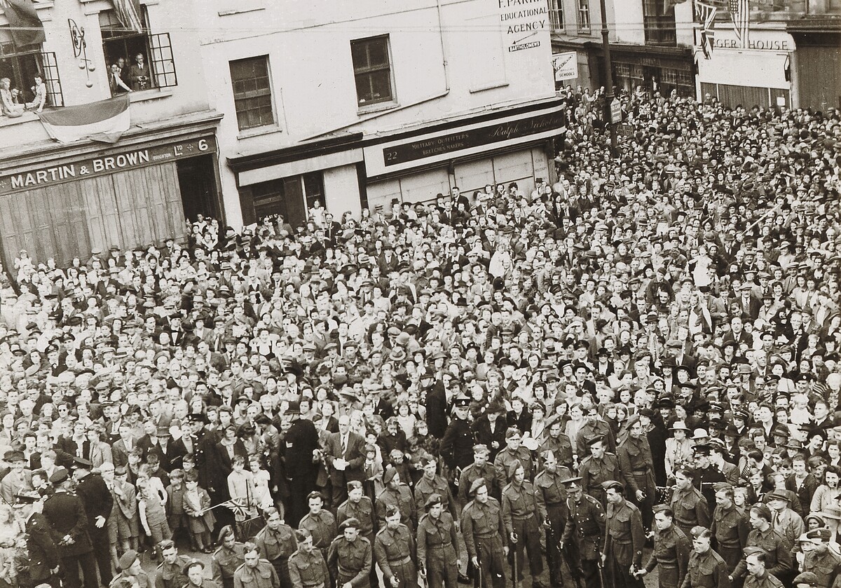 Crowds at the V.E Day Proclamation, Brighton