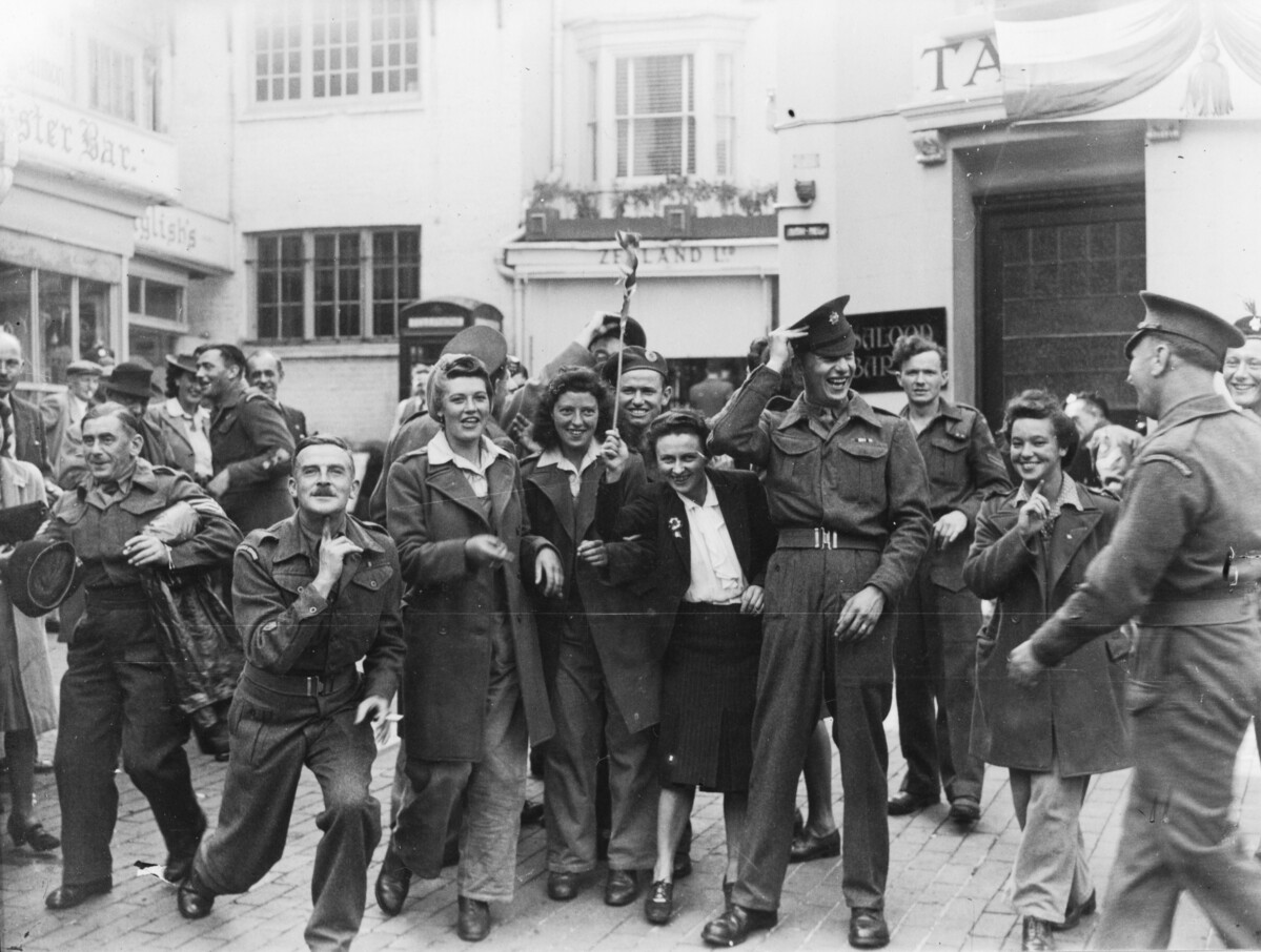 V.J celebrations in East Street, Brighton. 18th August 1945.