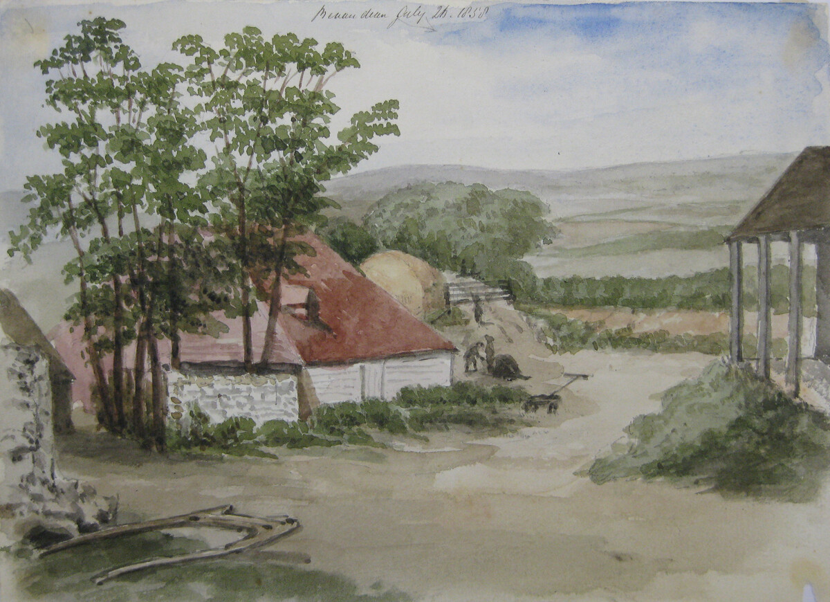 Watercolour of Bevendean near Brighton dated 26 July 1858. Artist unknown.
