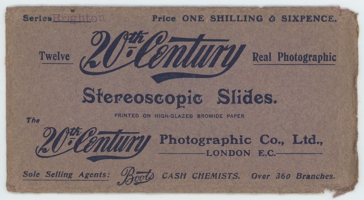 Envelope for stereocards, published by the 20th Century Photographing Co. Ltd.