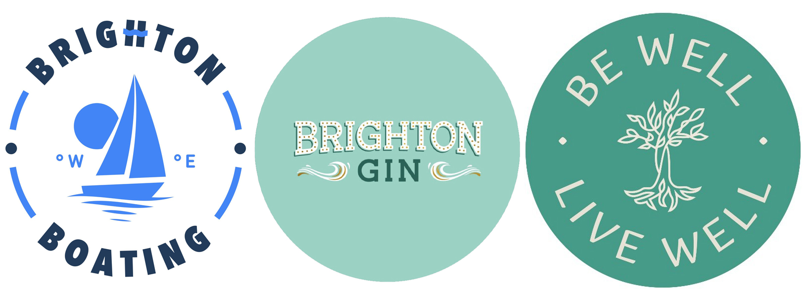 Brighton Boating, Brighton Gin and Be Well logos