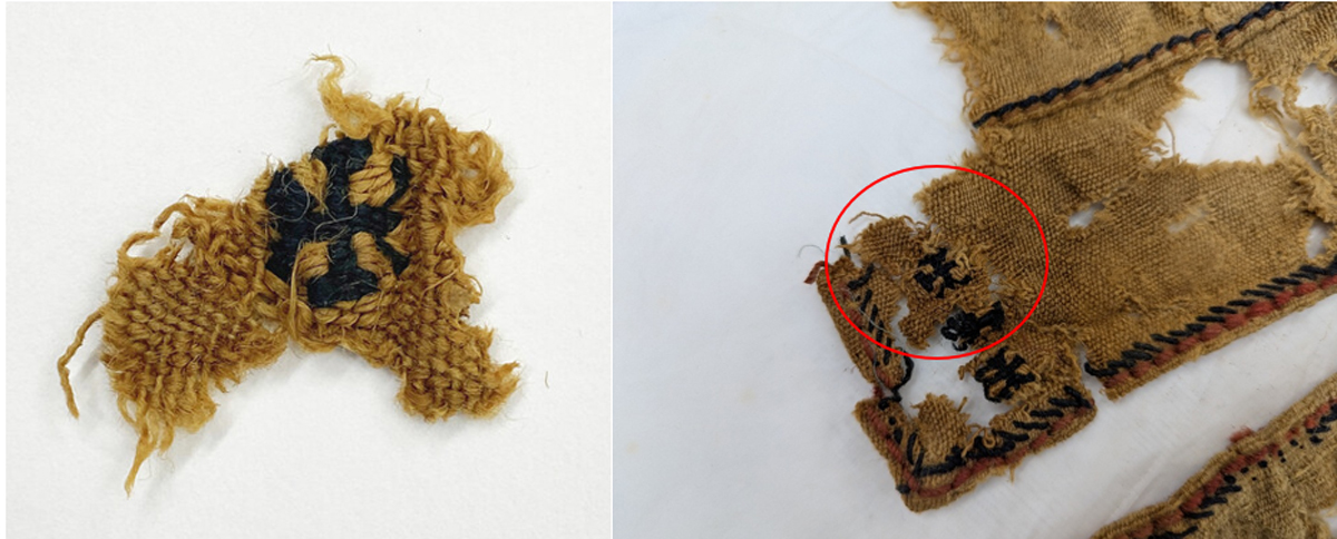 The fragment of textile that has been carefully replaced to see if it was a match – it was!
