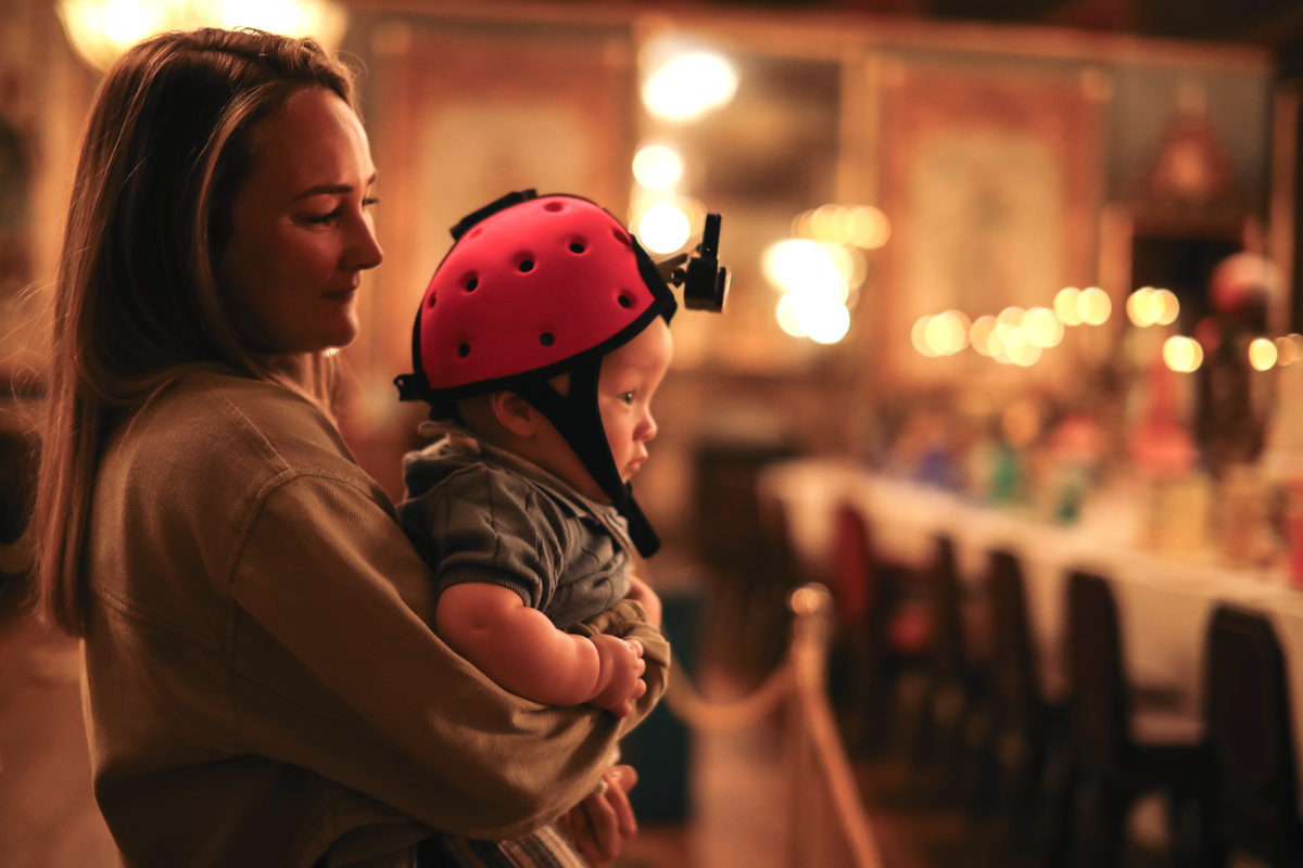 Baby wearing a head cam for Baby Pavilion