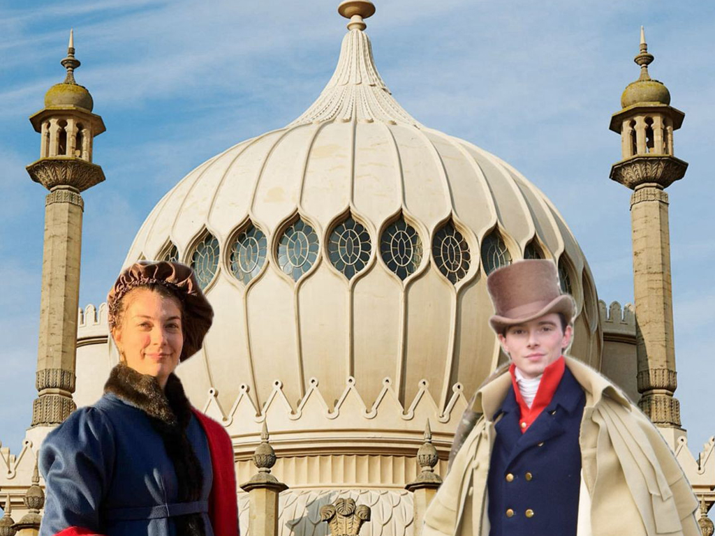 Zack & Dr Hilary dressed in Regency fashion by the Royal Pavilion