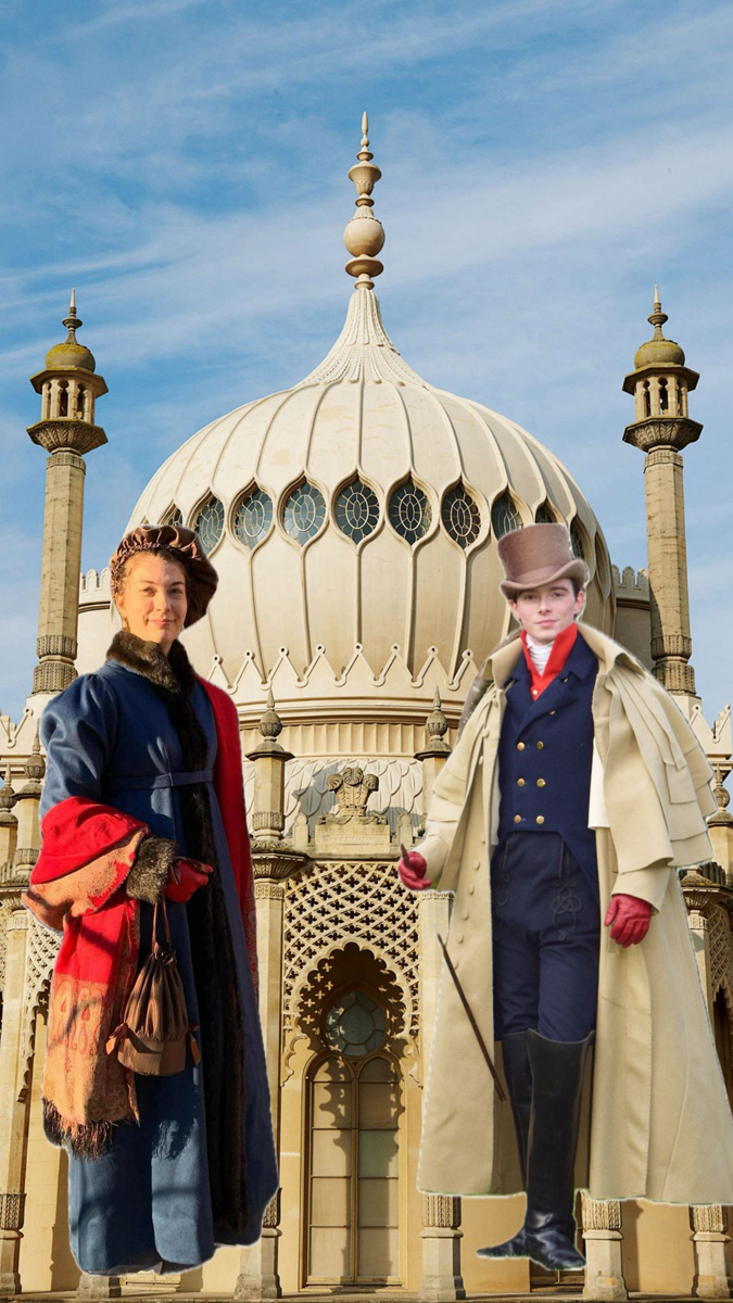Zack & Dr Hilary dressed in Regency fashion by the Royal Pavilion