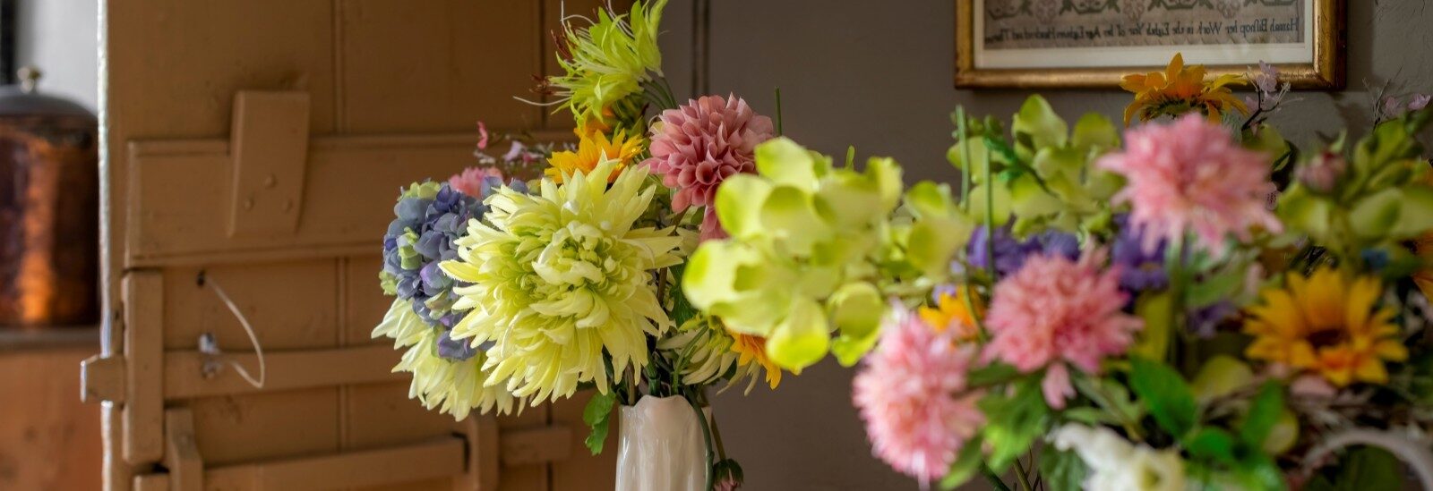 Spring flowers on the table in Preston Manor kitchen