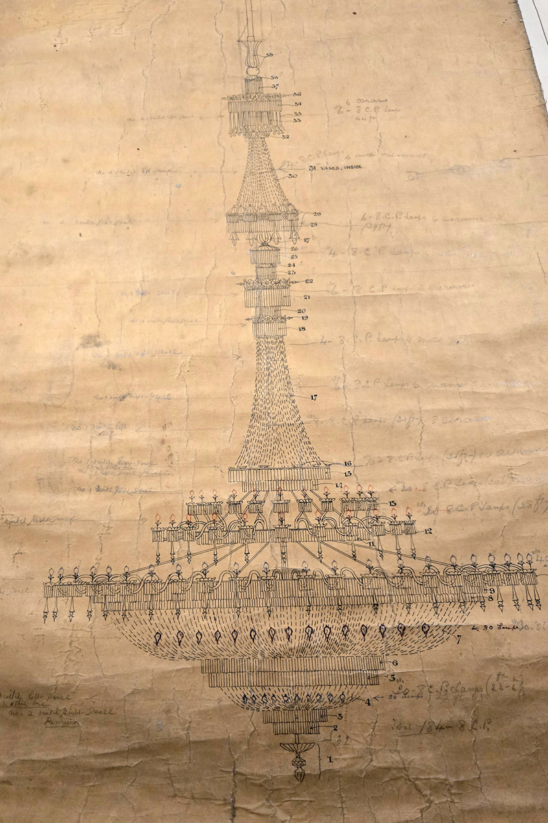 Illustration of the Gas powered chandelier from Brighton Dome