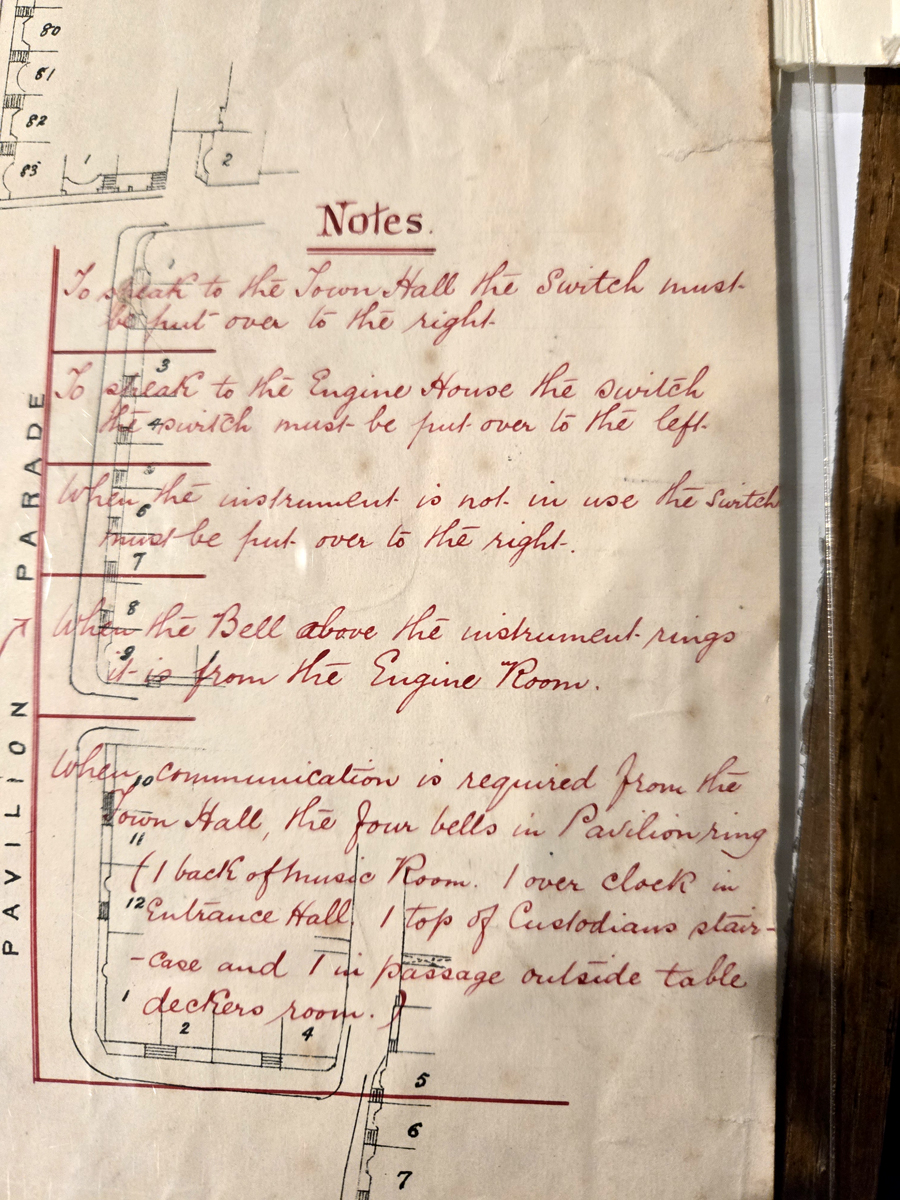The notes from the plan for the installation of a telephone wire from the Royal Pavilion to the Town Hall, dated 1886.