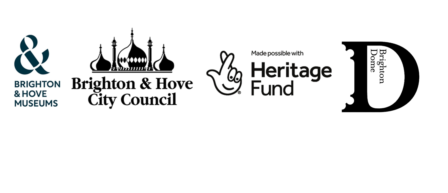 Logos for Brighton & Hove Museums, Brighton & Hove City Council, Brighton Dome Brighton Festival and the Heritage Fund