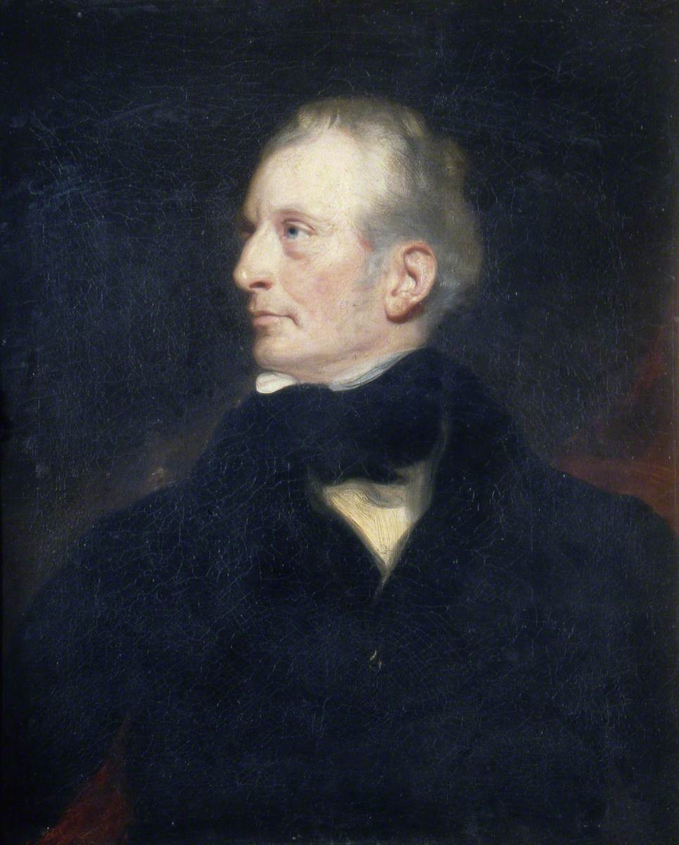 Joseph Henry Good, English School, c1830. fa000730. This portrait is a left-side profile of an elderly man with grey hair wearing a black coat, white collar and black cravat.
